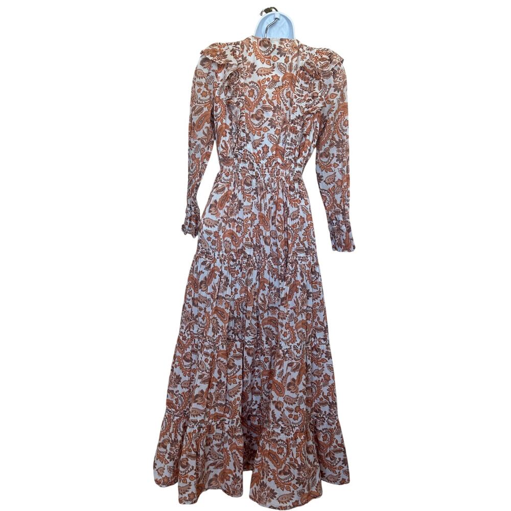Maje Brown Floral Peasant Maxi Dress Size 0 Prairie Ruffle Designer Cottage $535 - Picture 12 of 13